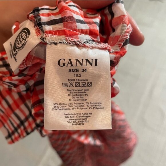 GANNI Women's Checked Cotton-Blend Seersucker Maxi Dress Size 34 In Red - Picture 7 of 8